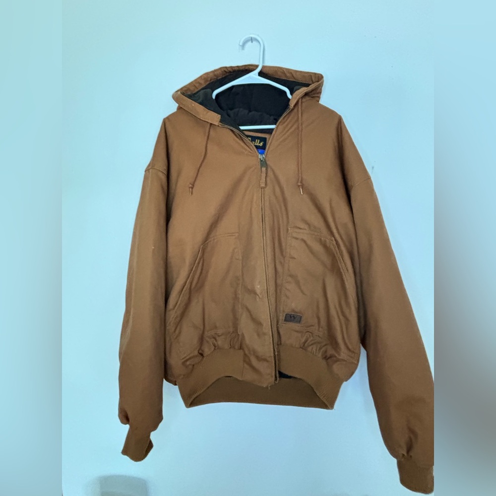 Walls Zero-Zone Men 2XL Jacket Hooded Canvas Brown Workwear Rugged Coat Quilted